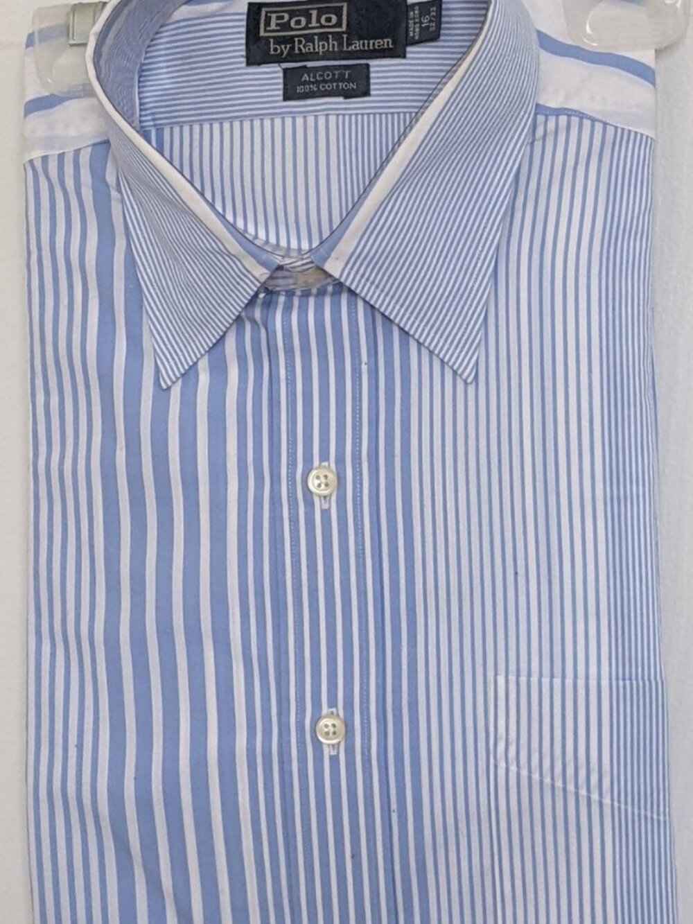 RALPH LAUREN Men Long Sleeve Classic Fit Blue Stripe Shirt 100% Cotton